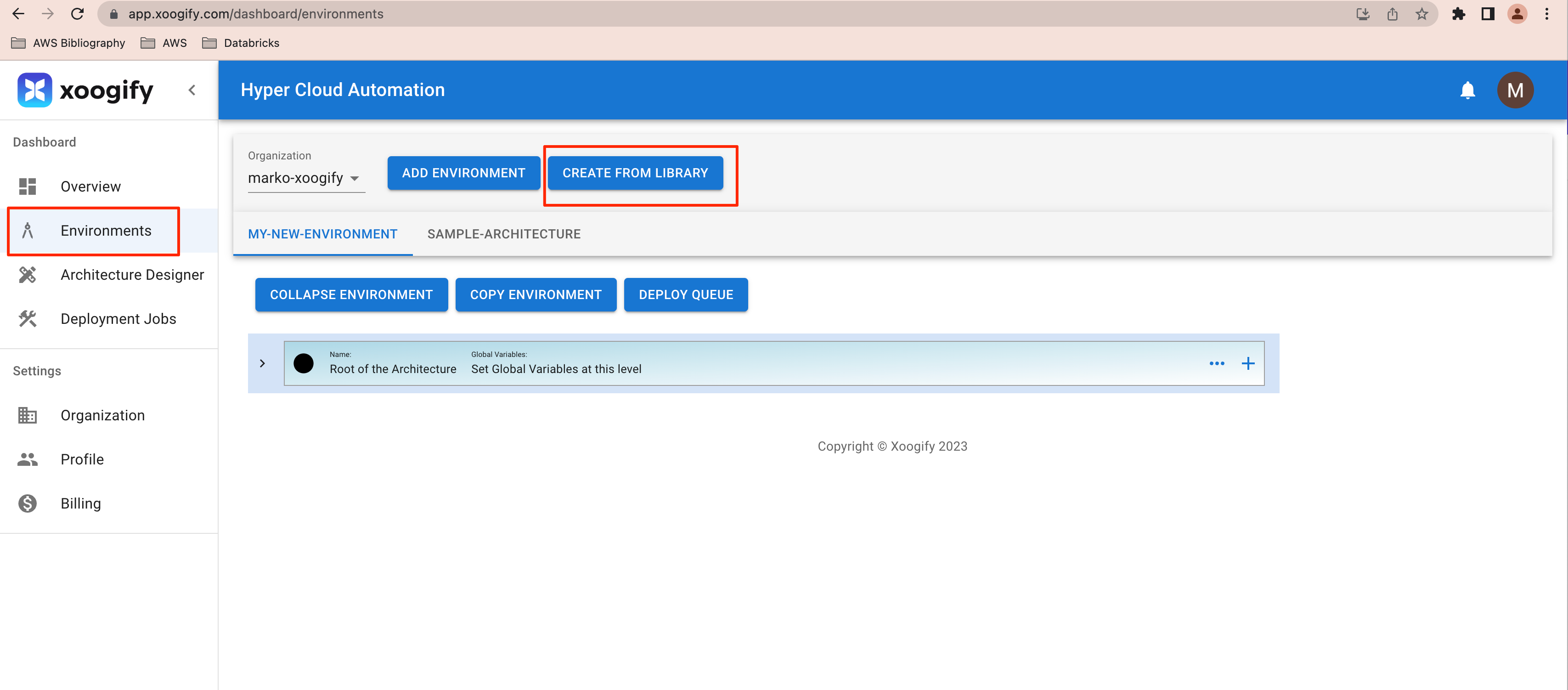 create from library button