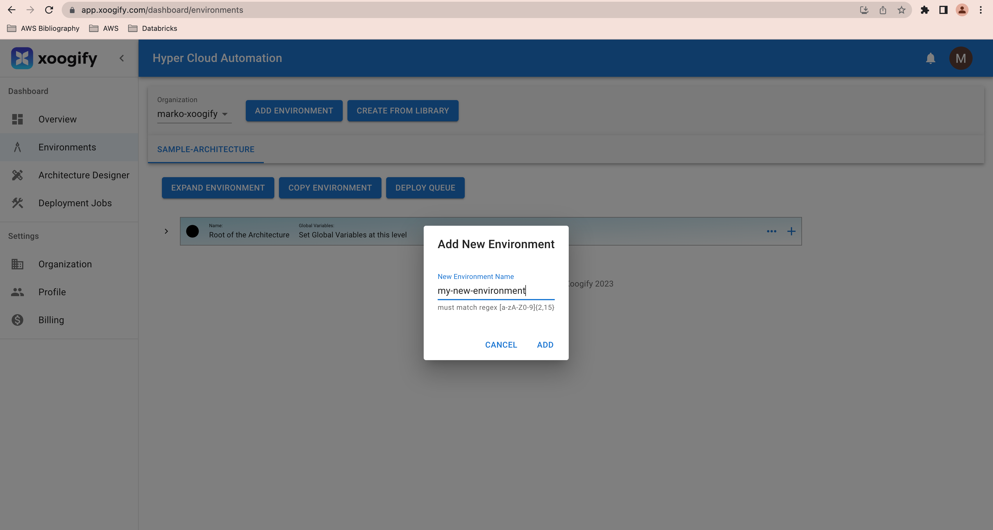 new environment name