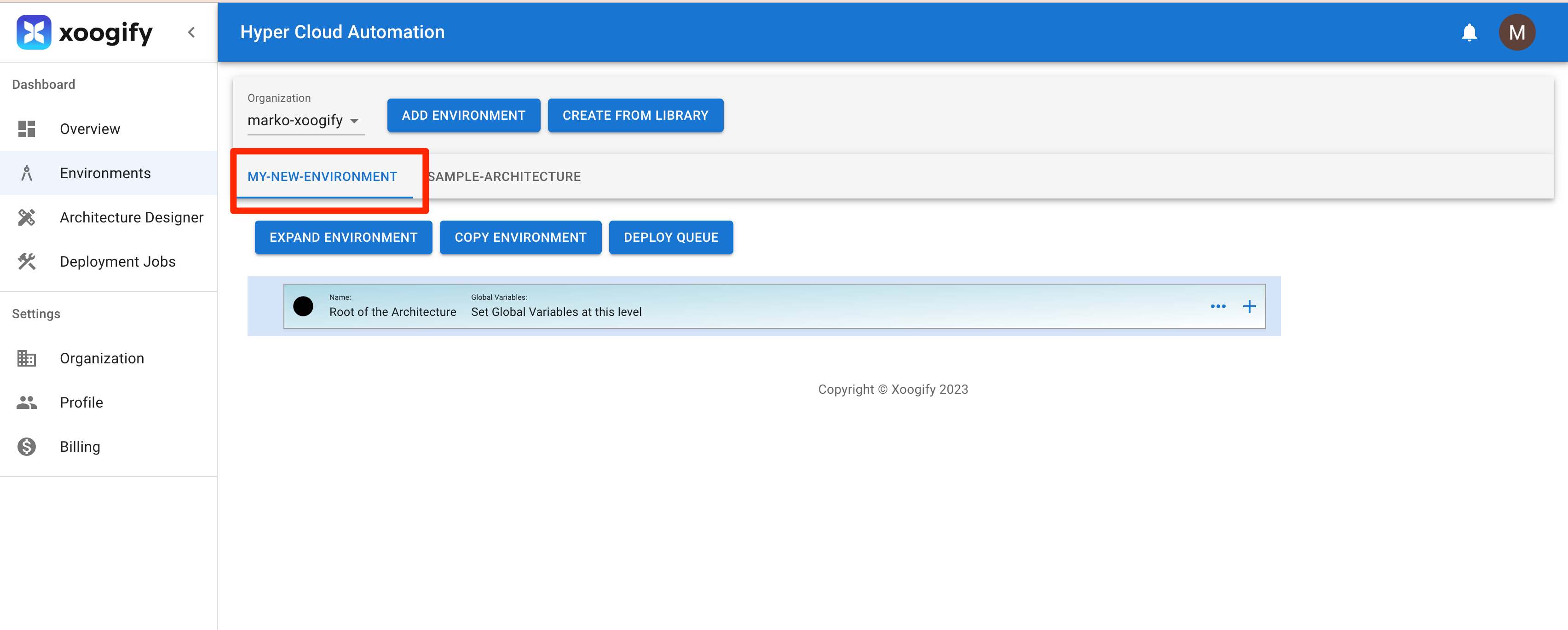 select new envrionment